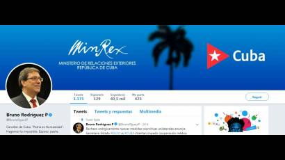 Bruno Rodríguez, canciller cubano, en su cuenta en Twitter