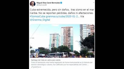 Presidente Díaz-Canel sobre sismo en Mar Caribe