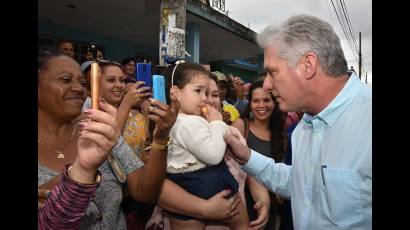 President Miguel Díaz-Canel in exchange with the people during a government visit.