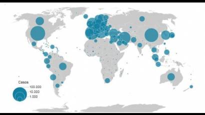 Mapa del número de positivos al Covid-19 en el mundo