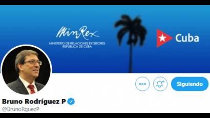 Twitter oficial del canciller cubano Bruno Rodríguez Parrilla