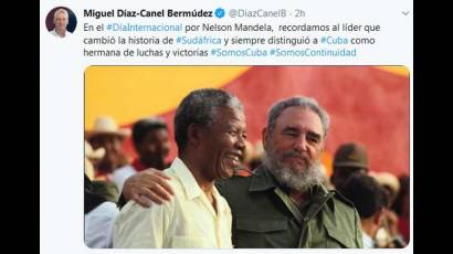 Presidente Díaz-Canel recuerda a Nelson Mandela y su amistad con Cuba