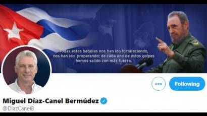 Perfil el Twitter del Presidente cubano Miguel Díaz-Canel Bermúdez