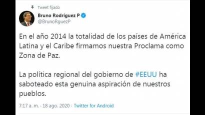 Tuit de Bruno Rodríguez Parrilla
