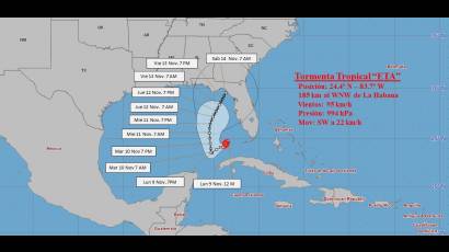 Cono de trayectoria de la tormenta tropical Eta