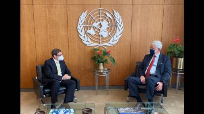 Bruno Rodríguez Parrilla con el Presidente de Asamblea General de la ONU
