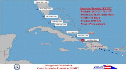 Cono de trayectoria de la depresión tropical Fred