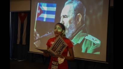 Acto homenaje de la delegación cubana a los I Juegos Panamericanos Júnior Cali 2021, por el quinto aniversario del fallecimiento del Líder Histórico de la Revolución, Fidel Castro Ruz, realizado en un salón del Hotel Spiwak, en Cali, Colombia, el 25 de noviembre de 2021. Foto: Roberto Morejón Rodríguez.