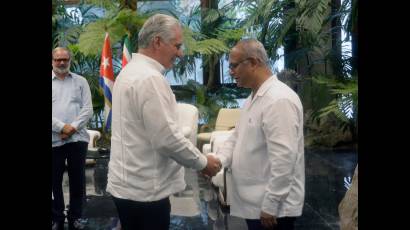 Encuentro de Miguel Díaz-Canel con Albert Ramdin, canciller de Surinam