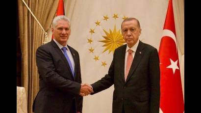 El Presidente cubano, Miguel Díaz-Canel Bermúdez y su homólogo turco Recep Tayyip Erdogan