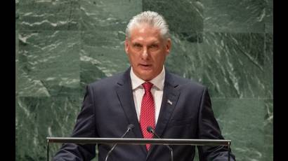 El presidente de Cuba, Miguel Díaz-Canel Bermúdez, interviene en el debate general del 78 período de sesiones de la Asamblea General.