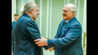 Diálogo sostenido este viernes entre el Presidente de la República de Belarús, Aleksandr Lukashenko, y el miembro del Buró Político y primer ministro, Manuel Marrero Cruz.