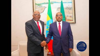 Demeke Mekonnen, viceprimer ministro y titular de Asuntos Exteriores de Etiopía, dialogó con el vicepresidente de Cuba, Salvador Valdés Mesa
