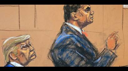 Dibujo oficial de Donald Trump durante el proceso penal en Nueva York