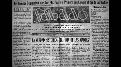 El Semanario Sábado dejó constancia de la primicia de la localidad tunera de Puerto Padre en celebrar por primera vez en Cuba el Día de las Madres.