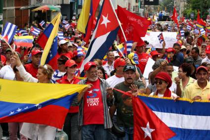 Manifestantes venezolanos a favor de la liberación de los Cinco 