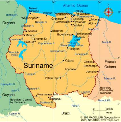 Mapa de la República de Suriname