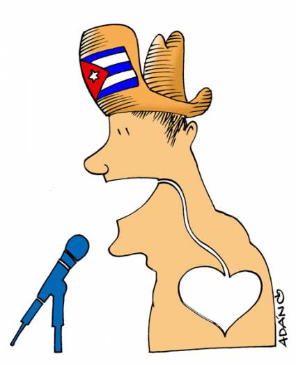 Caricatura de un joven en una Asamblea de la UJC