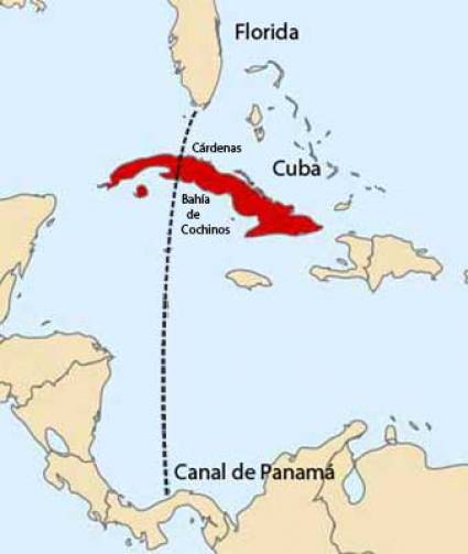 Mapa del canal Vía-Cuba que querían construir los americanos