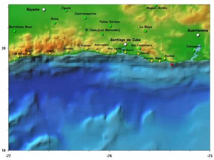 Mapa de sismo al sur de la región oriental