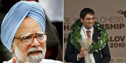 Manmohan Singh y Vishwanathan Anand