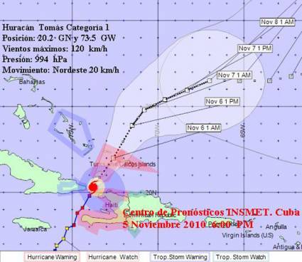 Huracán Tomás continúa su desplazamiento hacia las Bahamas orientales