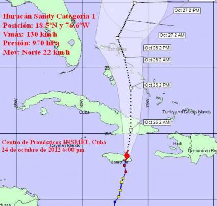 Cono de probabilidades del huracán Sandy