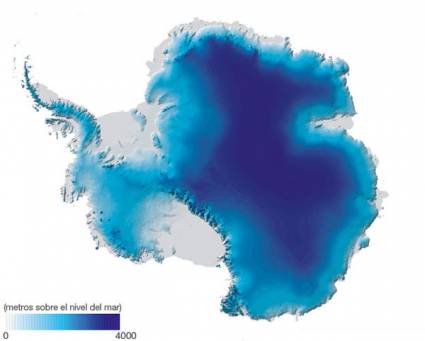 Forma de la superficie de hielo en la antártida
