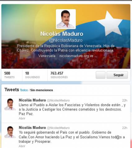 Cuenta en Twitter de Nicolás Maduro