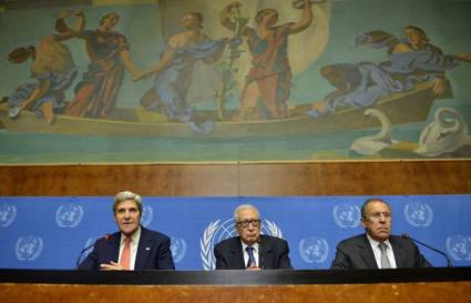 John Kerry, Lajdar Brahimi y Sergei Lavrov