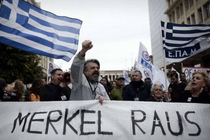 Manifestantes en Atenas 