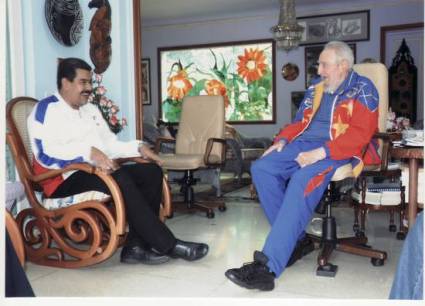Fidel conversa con Nicolás Maduro