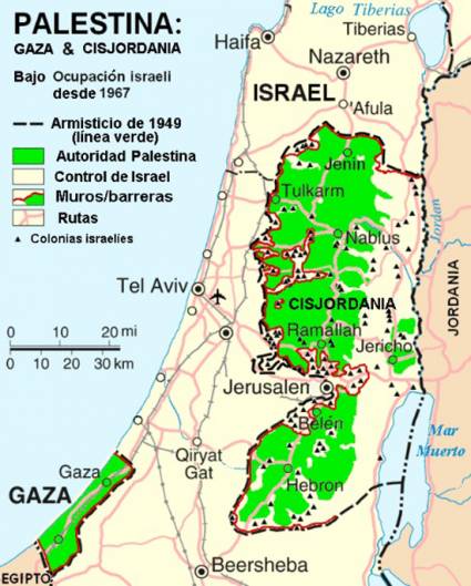 Mapa de hectáreas ocupadas por Israel