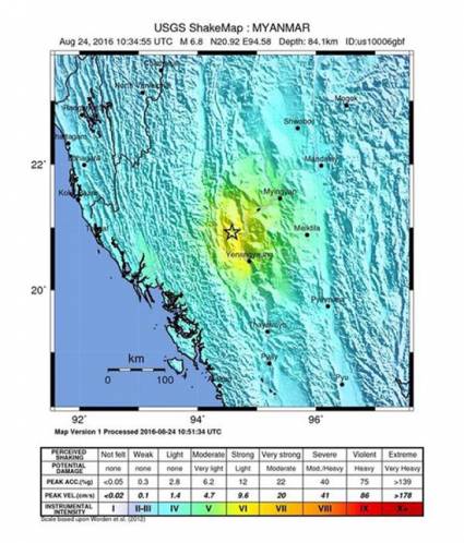 Origen del terremoto de 6,8 grados de magnitud en el centro de Birmania