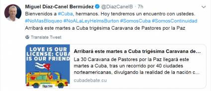 Presidente cubano se reunirá con integrantes de la trigésima Caravana Pastores por la Paz