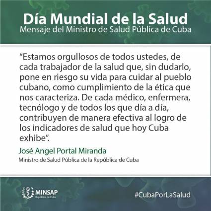 Carta de felicitación del Ministro de Salud Pública por el Día Mundial de la Salud