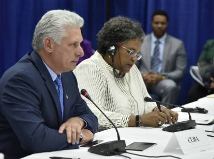 Presidente Miguel Díaz-Canel Bermúdez y la Primera Ministra Mia Amor Mottley