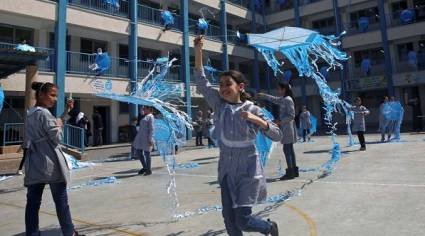 Alumnas de la escuela preparatoria Rimal de la UNRWA en Gaza.