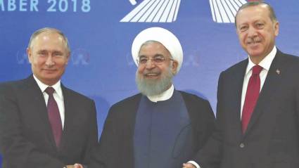 Putin, Rouhani y Erdogan tras la reunión sobre Siria en Teherán.