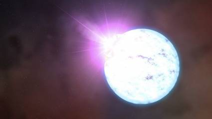 Imagen artística de la explosión en una estrella de neutrones ultramagnética, también llamada «magnetar».