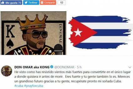 Cantante Don Omar expresa su solidaridad con Cuba tras tornado
