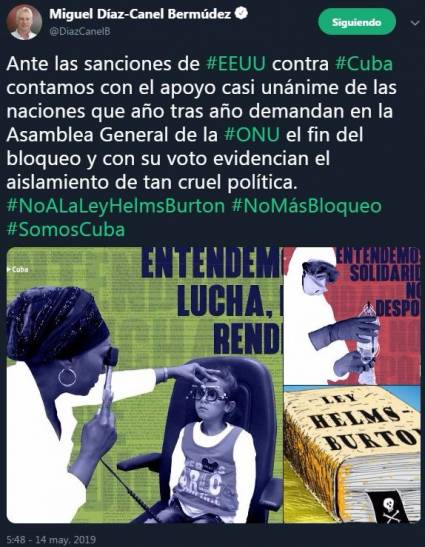 Díaz-Canel resalta apoyo internacional ante sanciones de EE.UU.