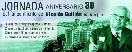 Cartel de la Jornada Aniversario 30 del fallecimiento de Nicolás Guillén