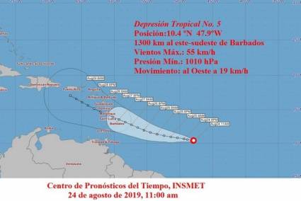 Cono de trayectoria de la depresión tropical.