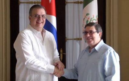 Secretario de Relaciones Exteriores de los Estados Unidos Mexicanos, Marcelo Ebrard, y  canciller de Cuba, Bruno Rodríguez