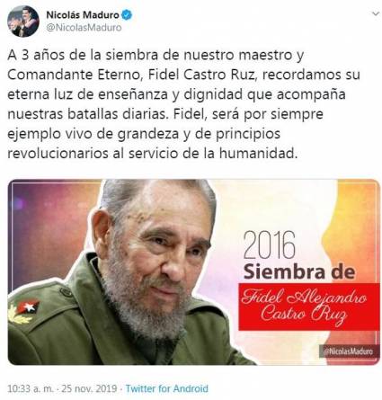 Maduro recuerda a Fidel