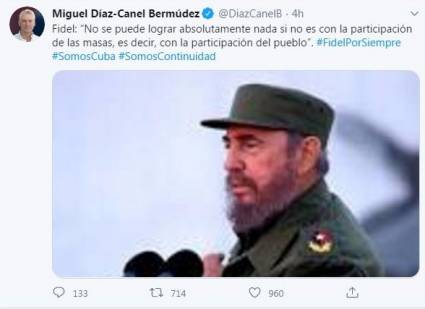 Presidente de Cuba evoca ideario de Fidel Castro