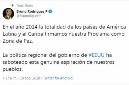 Tuit de Bruno Rodríguez Parrilla