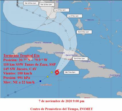 Eta debe penetra en Cuba en la madrugada de este domingo