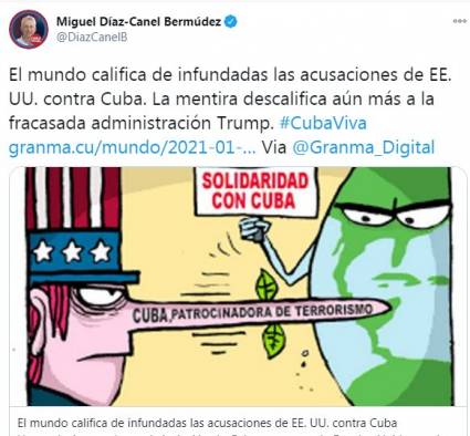 Tuit de Presidente de Cuba